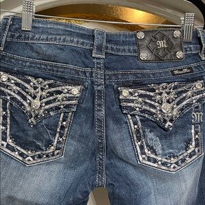 Miss Me Signature Rise Boot Cut Rhinestone Stretch Denim Jeans Size 27